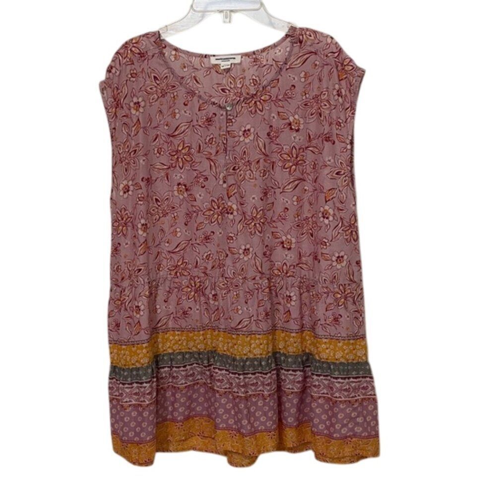 BeachLunchLounge Pink Lilies Jessa Border Print Floral Top Womens Size Large